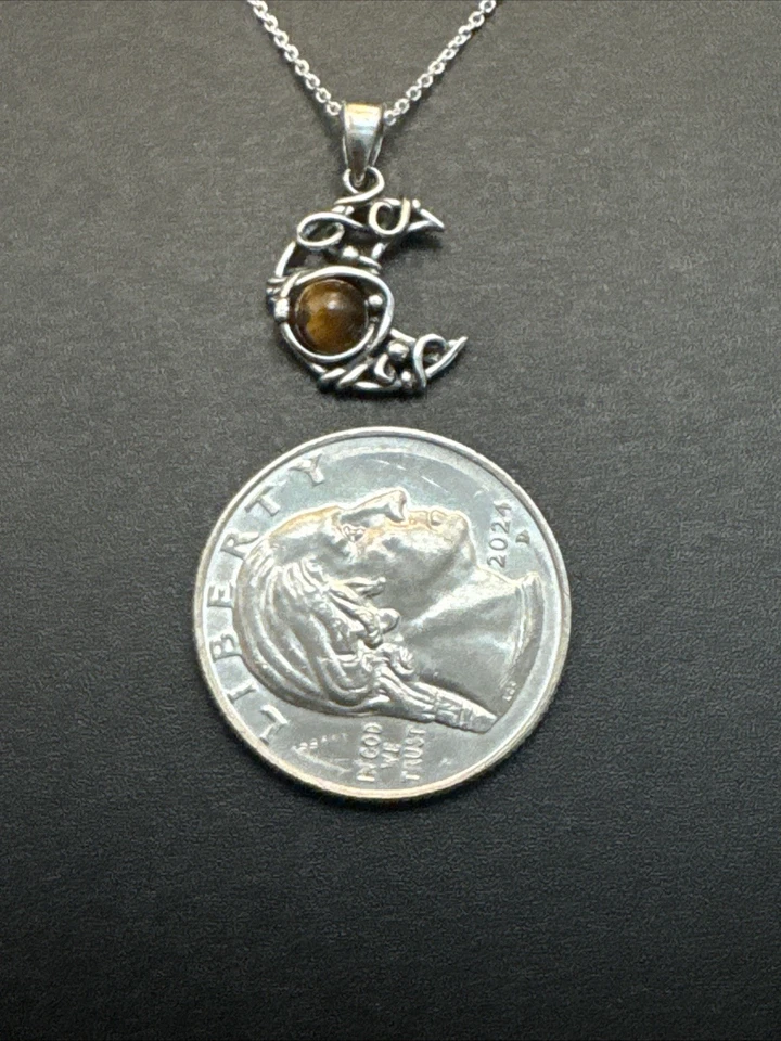 18” New Condition Tigers Eye Crescent Moon Pendant Necklace  - Image 2 of 4
