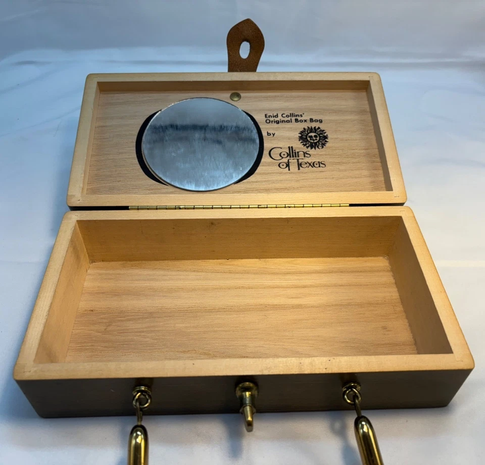 1960s Enid Collins Original Wood Box Purse Collins of Texas Hand Painted Birds Foto 4 de 4