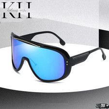 Trendy Sunglasses Cover Face UV400 Protection Blue Mirror Lens Out Side Shield