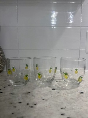 Anthropologie Set of 3 Hand blown Glass Pineapple Pattern Cocktail Glasses 8 oz