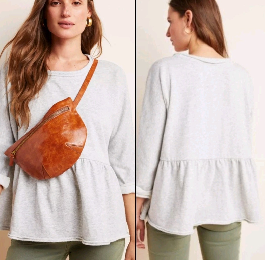 Anthropologie Saturday Sunday Colleen Babydoll Sweatshirt Ruffled Trim Gray! S