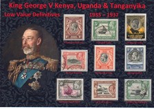 KGV KING GEORGE V LOW VALUES DISPLAY OF KENYA, UGANDA & TANGANYIKA 1935 - 1937