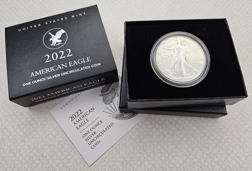 2022 W American Eagle One Ounce Silver Uncirculated Burnished Coin BOX COA 22EG