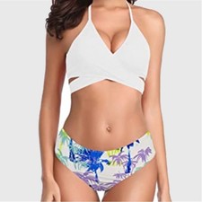 NWT Halter Wraparound Top Palm Trees Printed Bottom Bikini Swimsuit