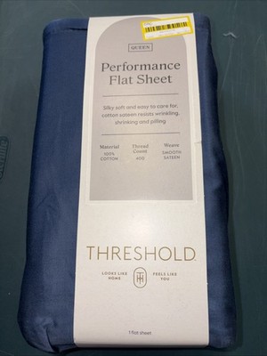 Threshold Queen Size 400 Thread Count Performance Flat Sheet - Metallic Blue