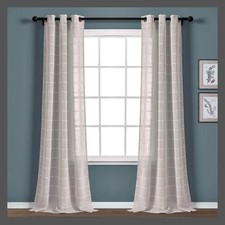 Set of 2 84"x38" Farmhouse Texture Grommet Sheer Window Curtain Panels Gray