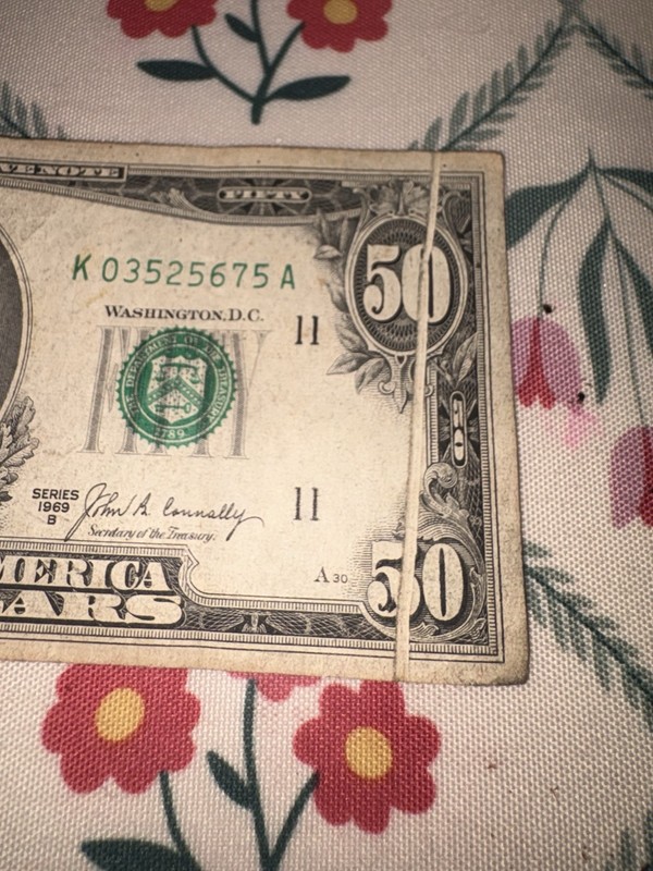 1969 B $50 Bill Gutter Fold?