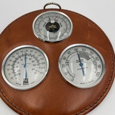 Vtg NOYMER Leather Wall Weather Thermometer Barometer Hygrometer France Ñ