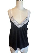 Vintage Y2K Moda International Lace Trim Cami Top Black Size S