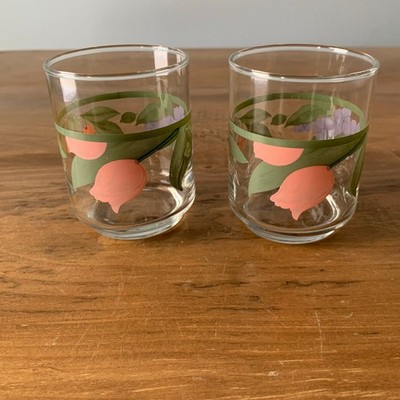 Pfaltzgraff Juice Glasses Garden Party Garden Impressions Set 2 Floral 4oz Vtg