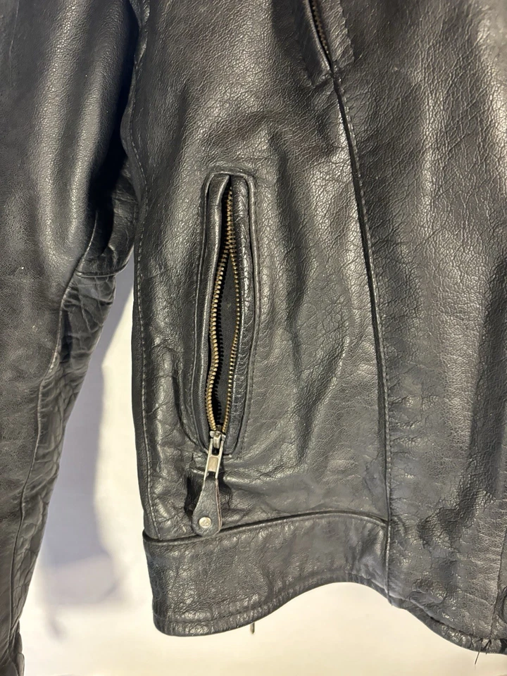 Chaqueta de motociclista Xelement de cuero negra con cremallera XL forrada Foto 2 de 4