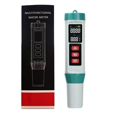 5 in 1 PH Meter Wassertester mit Leitfähigkeit Salzgehalt und Temperaturanzeige