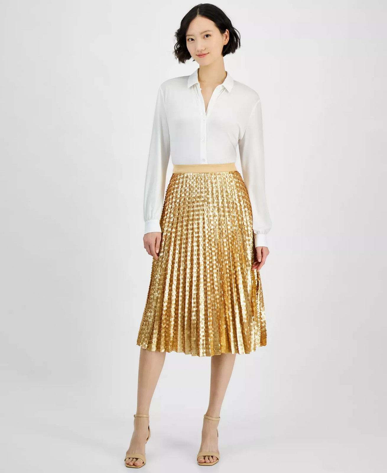 T Tahari Women's Skirt Sz 12 Sequined Pleated Midi