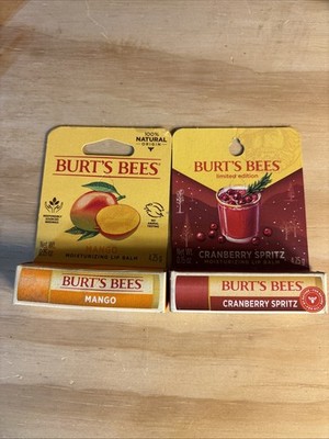 Lot of 2 Burt's Bees Lip Balm, Mango And Cranberry Spritz