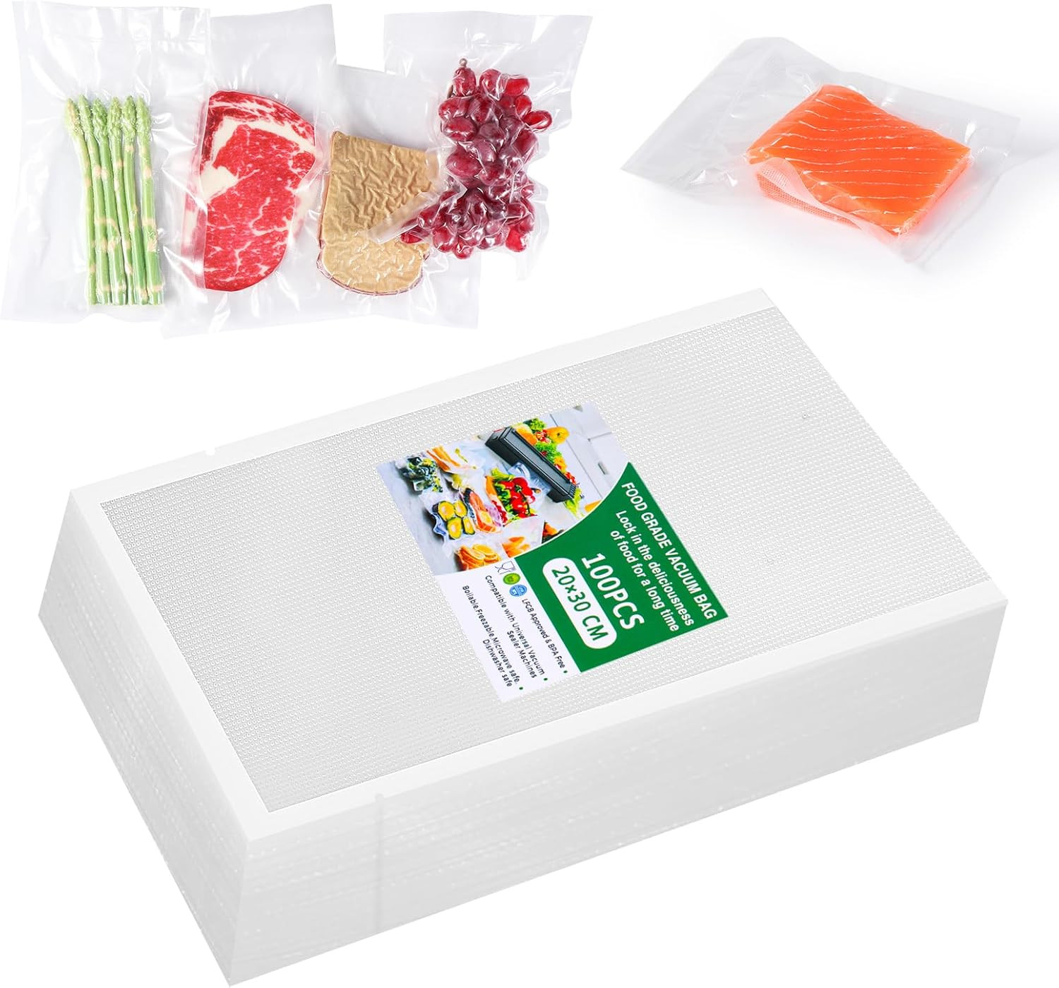 Sacchetti Sottovuoto Alimenti 20x30 cm: Kit 100 Pezzi Salva Spazio