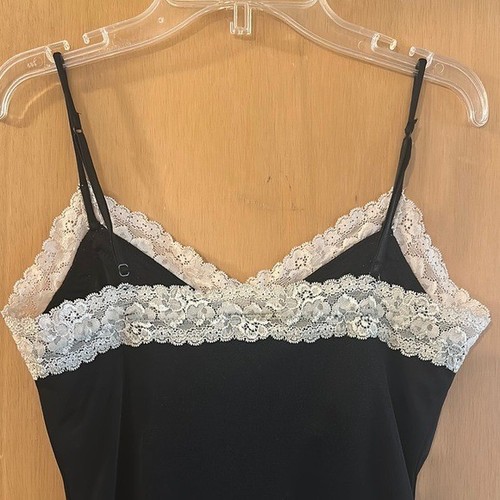 The Limited Canotta Donna Y2K Vintage Raso Pizzo Cami Nero Panna Taglia S - Foto 6 di 10
