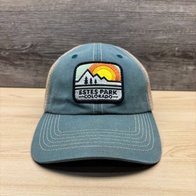 Estes Park Colorado Hat Cap Snap Back Blue Beige Trucker Hiking Outdoor Travel