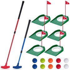 Indoor Mini Golf Putting Set Kids Family 2 Adjustable Putters 10 Balls 6 Cups
