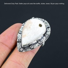 Pear Scolecite Stone Wife Statement Boho Ring Jewelry Size 8 925 Sterling Silver