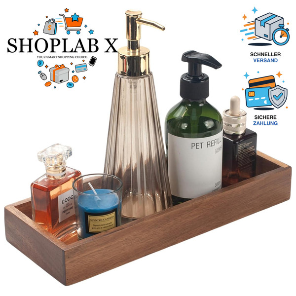 Badezimmer Tablett Akazienholz Kosmetik Organizer Dekorativ 30X11,5X4 Cm-image