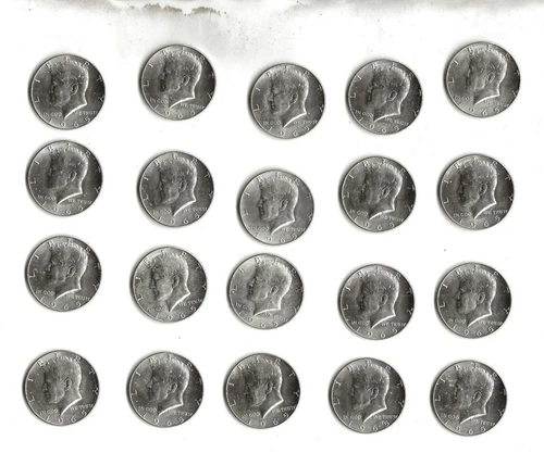 One roll of twenty (20) 1965 uncirculated 40% silver Kennedy half dollars