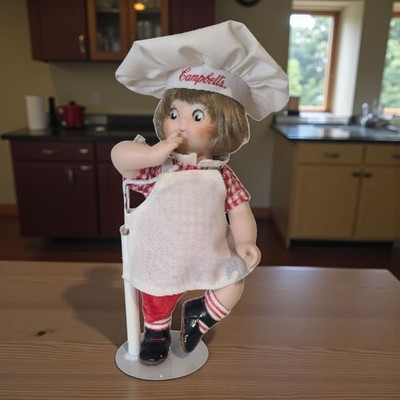 Vintage Campbell Soup Kid Porcelain Chef Doll 1995 With Stand
