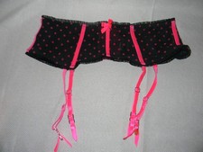 NEW Victorias Secret Pink Velvet Polka Dot Garter Belt Size Medium Large