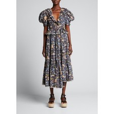 Ulla Johnson Olga Beaded Floral-Print Short Sleeve Midi Wrap Dress Womens 10