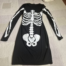 Missguided Halloween Black Sheer Dress & Skeleton Bones/ Full Under Bodysuit - 8