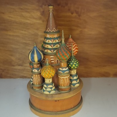 Russian St. Basil's Cathedral Wooden Figurine Hand Painted Antique Finish 1978