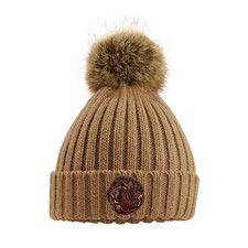 BROWN NEWFOUNDLAND POM POM BEANIE. UNISEX WINTER HAT. EMBROIDERED DOG BREED