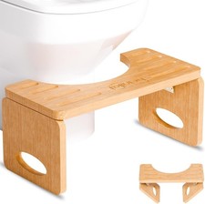 Foldable Bamboo Toilet Poop Stool 7" with Anti-Slip Strips for