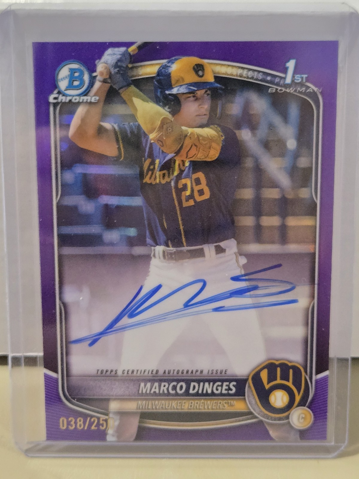 Marco Dinges 2025 Bowman Chrome Purple Refractor /250 1st Auto Brewers SP