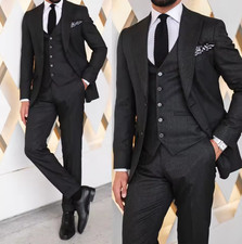 Fashion Men Suits Tailor-Made 3 Pieces Single Breasted Black Luxurious