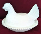 Vintage Indiana Glass 7" Hen On A Nest White Milk Glass Excellent Condition