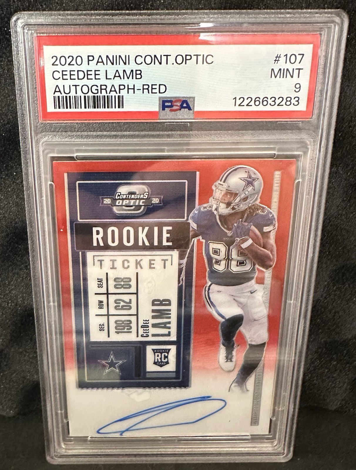 2020 Panini Contenders Optic Ceedee Lamb Red Rookie Ticket Auto /199