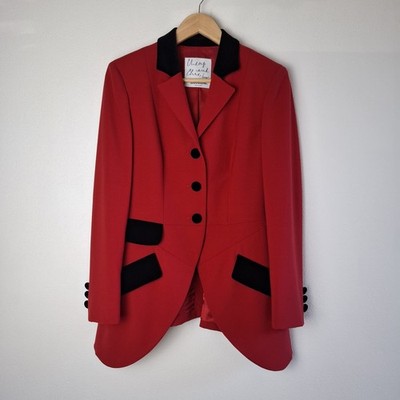 Vintage Moschino Cheap & Chic Red Wool Tuxedo Blazer Black Velvet IT 44 AU 12-14