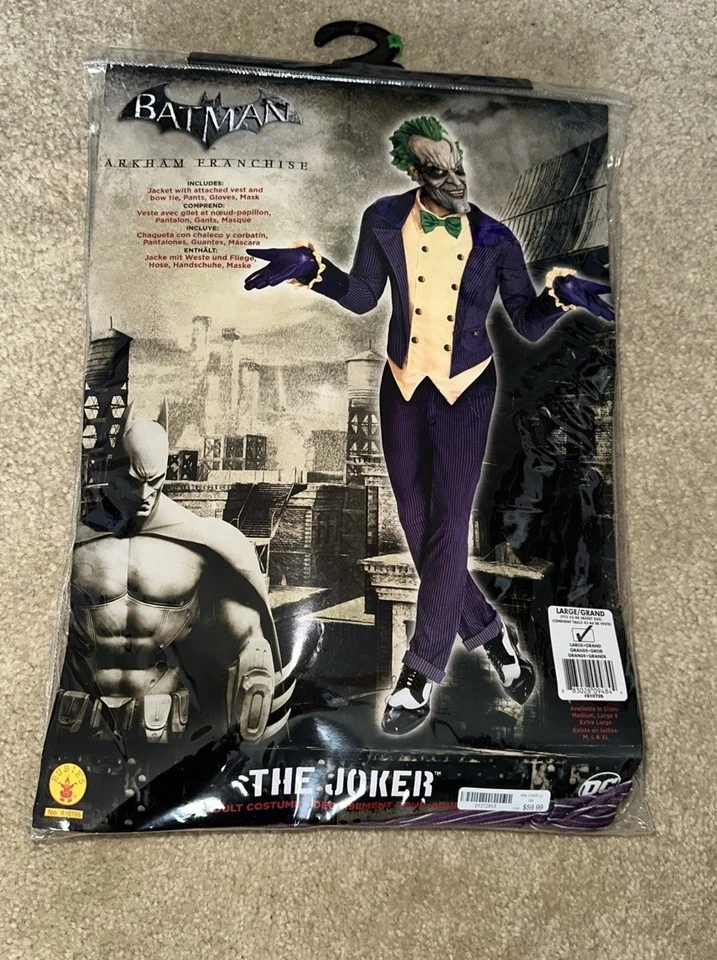 Disfraz JOKER Batman Arkham Asilo Rubíes Adulto Hombre’s Grande Halloween Foto 2 de 4