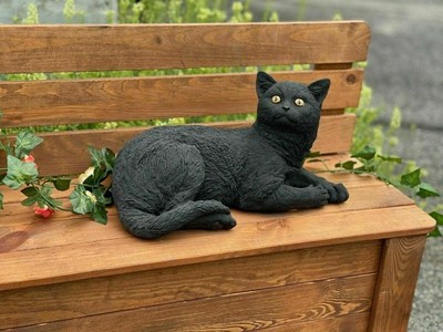 Frostfeste Steinfigur Kater Salem schwarz 34 cm Steinguss Garten Deko