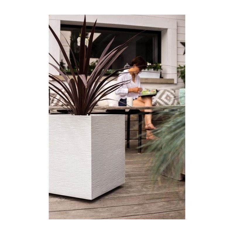 Pot carré Graphit EDA 35 L blanc cérusé bac à fleurs extérieur - 4