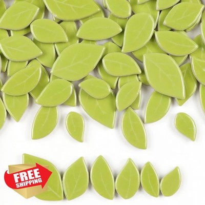 Yuvori Ceramic Leaf Mosaic Tiles Emerald Green