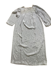 Cristian Dior Vintage Nightgown Long Sleeve White Satin Lace Trim Size Lg