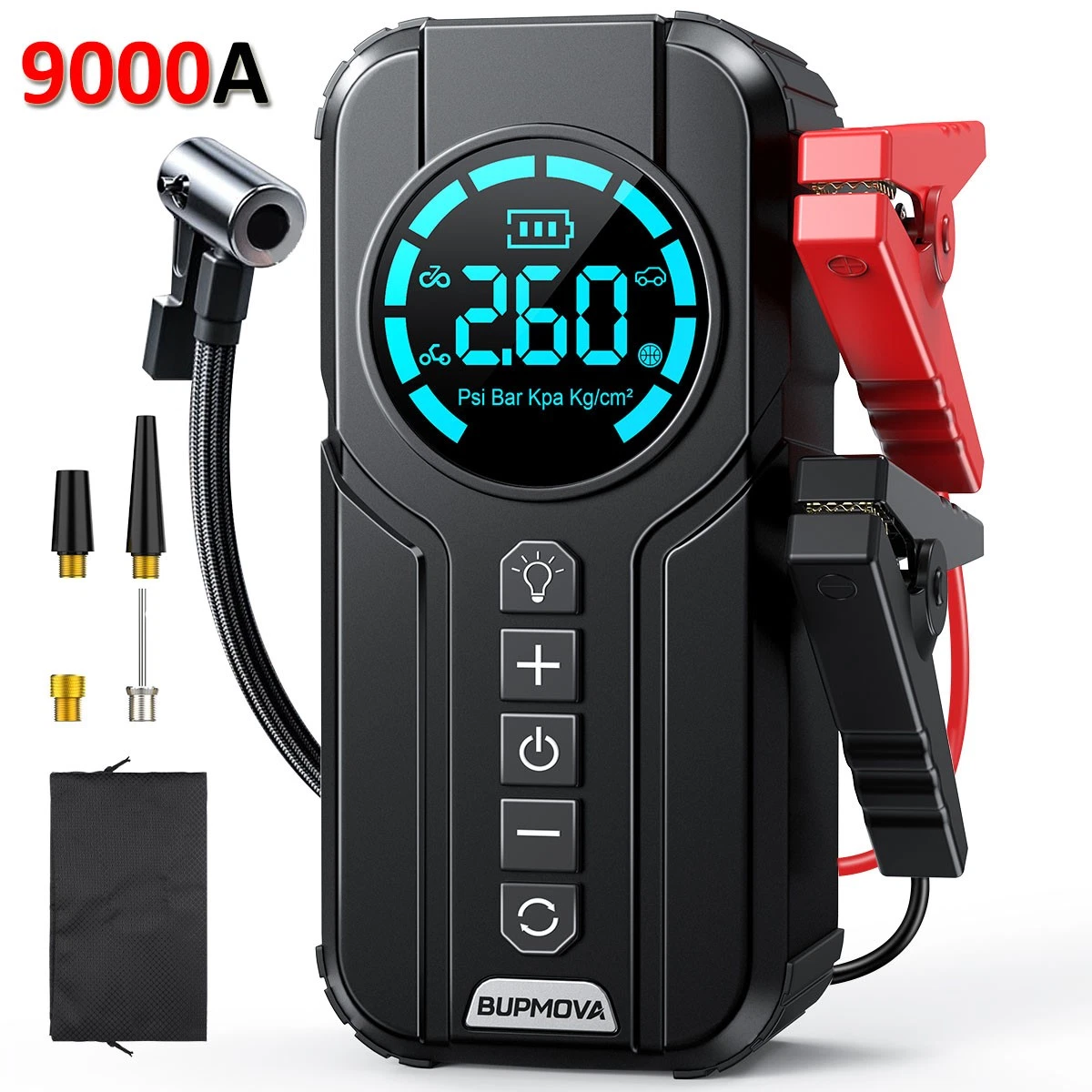 9000A Car Jump Starter Air Compressor Inflator Pump Power Pack Battery Booster