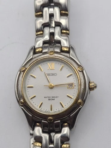 Vintage Seiko Watch Women 7N82-0599 Gold Silver Tone Date New Battery Working