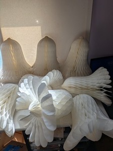 vtg paper honeycomb fold out wedding bell decorations for bridal shower/ wedding