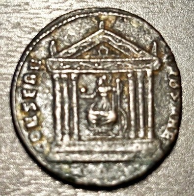 Constantine I as Caesar AD 307 Copper Follis with Hexastyle Temple of Rome VF R1