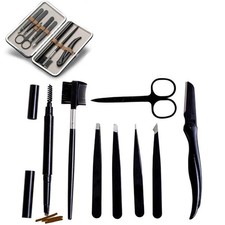 8pc Eyebrow Grooming Kit Women Razor Tweezers Scissors Brush Pen