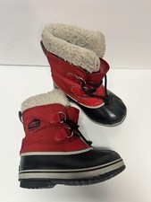 Sorel Yoot Pac Nylon Waterproof Snow Boot Black, Red Unisex Youth Sz 12