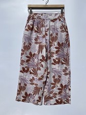 Tahari Multicolor Floral Wide Leg Linen Elastic Waist Pullover Pockets Pant S