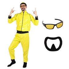 MENS 90'S RAPPER COSTUME YELLOW TRACKSUIT GANGSTER NOVELTY ADULTS FANCY DRESS